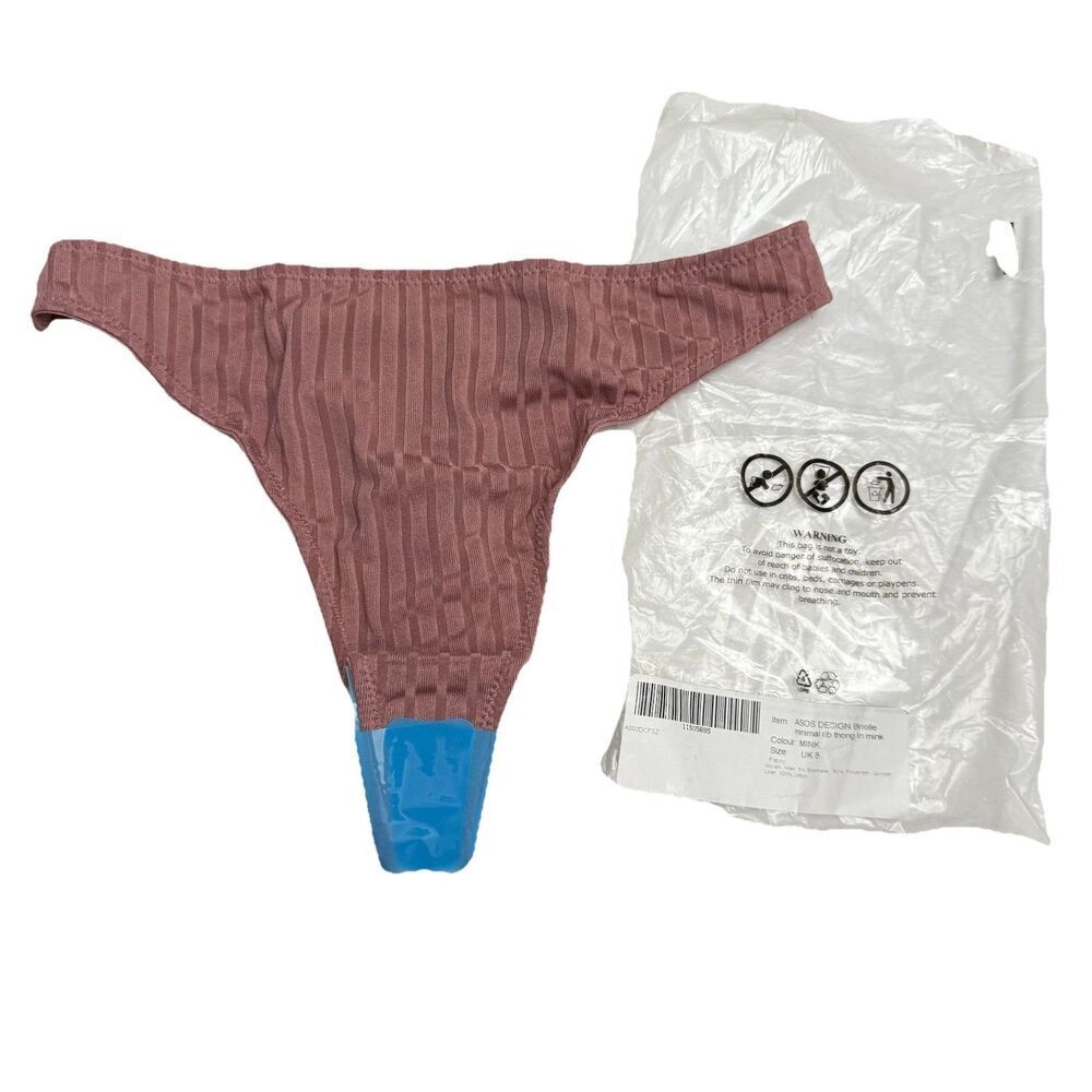 ASOS Design Women's Brielle Minimal Rib Thong In MINK UK 8 US 4 NWT